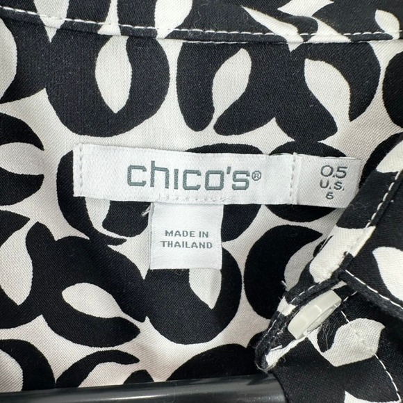 Chico's Women's Black & White Print Long Sleeve Button Down Shirt Size 0.5 US 6 - Picture 3 of 7